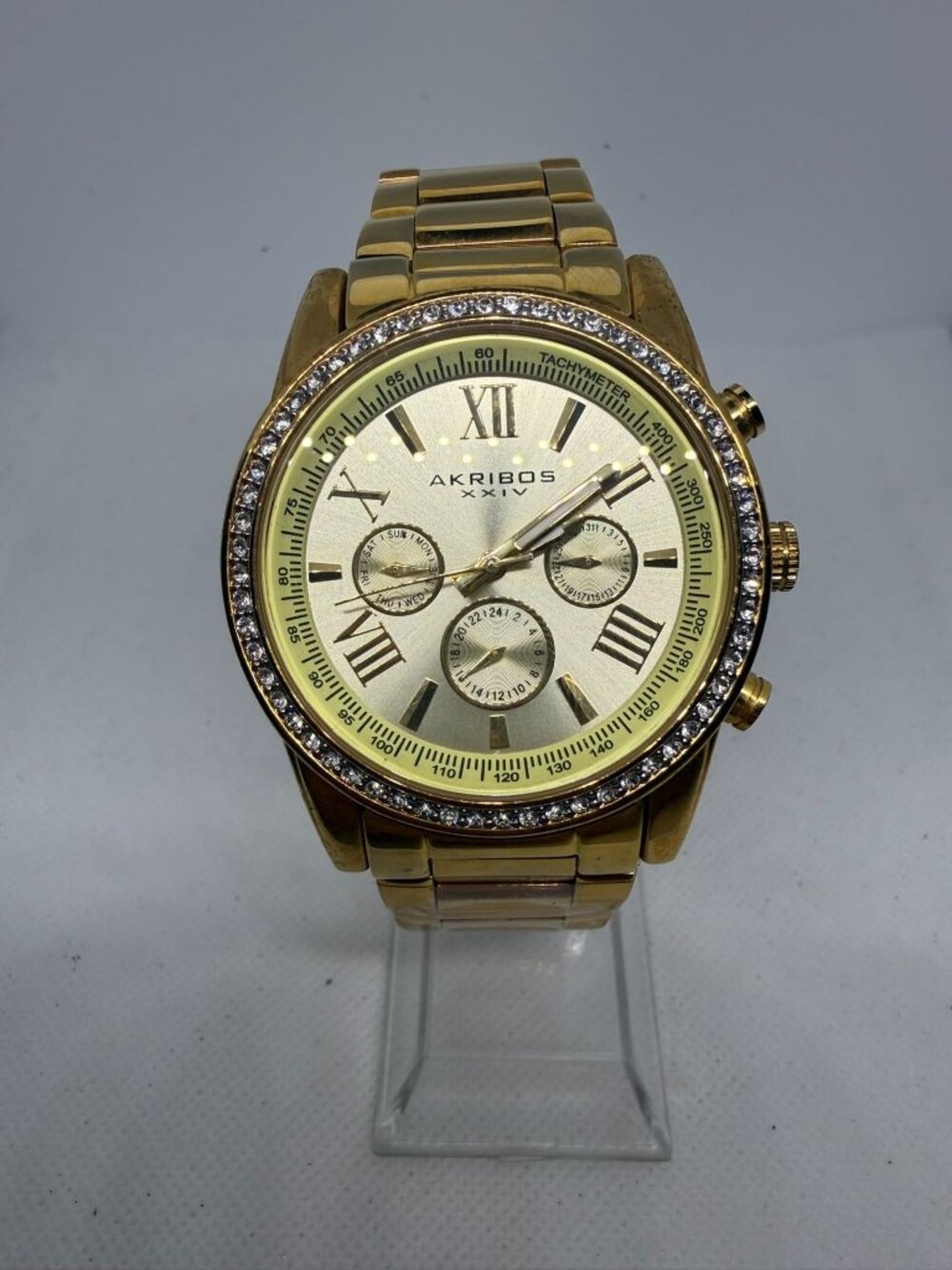 Akribos XXIV Glimmer AK872YG Women's 36mm Gold Swarovski Crystal Bezel Watch